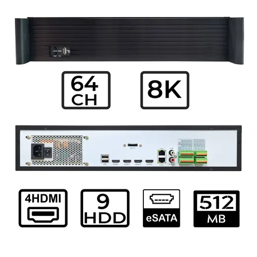 OPAX-64800 64 CH 9HDD 8K H.265+ 4 HDMI RAID DESTEKLİ 800MB BANDWITH NVR KAYIT CİHAZI