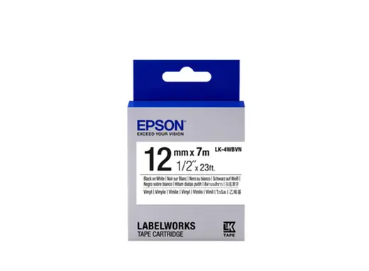 Epson LK-4WBVN Vinil Beyaz Üzeri Siyah 12mm 7Metre Etiket