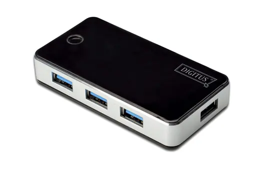DIGITUS DA-70231 4 Port USB 3.0 Hub, siyah/gümüş renk, plastik, güç adaptörlü