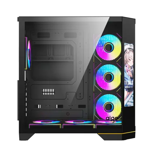 AIGO FT418 Ultra Siyah 7x L17 ARGB Fanlı 850W 80+ Bronze Gen5 LCD Mid Tower Kasa görseli 5