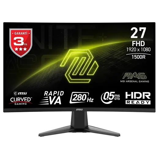 MSI 27" RAPID VA MAG 276CXF 0.5MS 280HZ HDMI-DP Kavisli Gaming Monitör 1920x1080 görseli 8