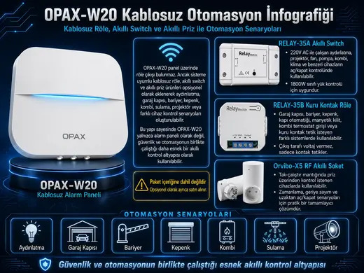 OPAX-W20-BEYAZ+BGR-09 GPRS I WİFİ & BGR-09 KABLOSUZ SİRENLİ ALARM SİSTEMİ (1 YIL AHM ÜCRETSİZ) görseli 7