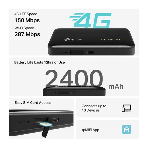 Tp-Link M7005 4G LTE 150 Mbps Mobil Kablosuz Wi-Fi alternatif görünüm