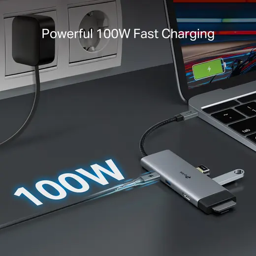 TP-LINK UH7021C USB-C 7port Hub 4K60Hz 100W PD SD görseli 4