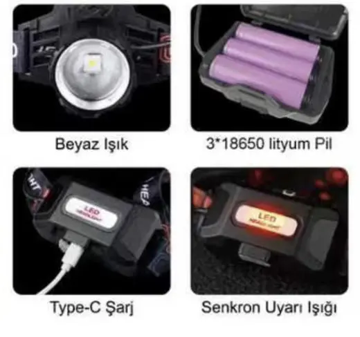 Small Sun SM-F786T Kafa Fener 30w 3000 lumen Hareket Sensörlü Zoomlu Şarjlı 3x18650 Lityum pil alternatif görünüm