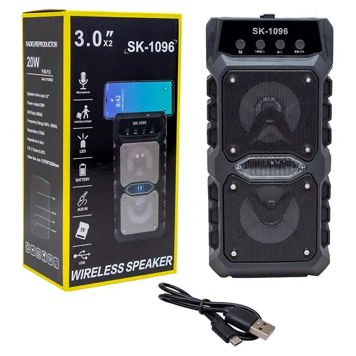 MAGICVOICE SK-1096 20 WATT USB/SD/AUX/FM/BLUETOOTH DESTEKLİ MİKROFON GİRİŞLİ TAŞINABİLİR HOPARLÖR görseli 3