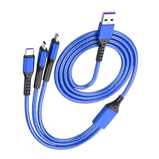 POWERMASTER PM-26334 3IN1 MAVİ 1.2 METRE (MICRO USB - LIGHTNING - TYPE C) TELEFON ŞARJ KABLOSU alternatif görünüm