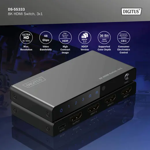 DIGITUS DS-55333 8K HDMI Switch, 3x1 görseli 4