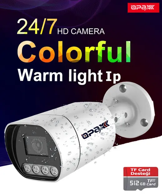 OPAX-4795 3MP IP TFT CARD DESTEĞİ H.265+ 4 WARM LIGHT FULL COLOR 3.6 MM METAL BULLET CAMERA alternatif görünüm
