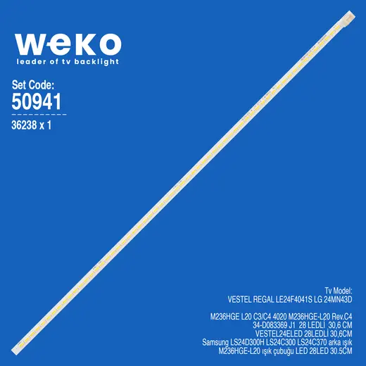 WKSET-5941 36238X1 M236HGE L20 C3/C4 4020 M236HGE-L20 Rev.C4 34-D083369 J1 1 ADET LED BAR (28LED)