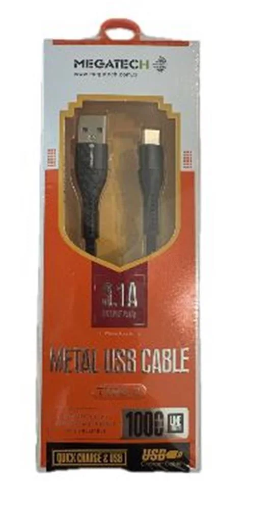 Megatech 3.1A A Örgülü Serisi Usb to Type-c 1mt Data Kablosu Siyah