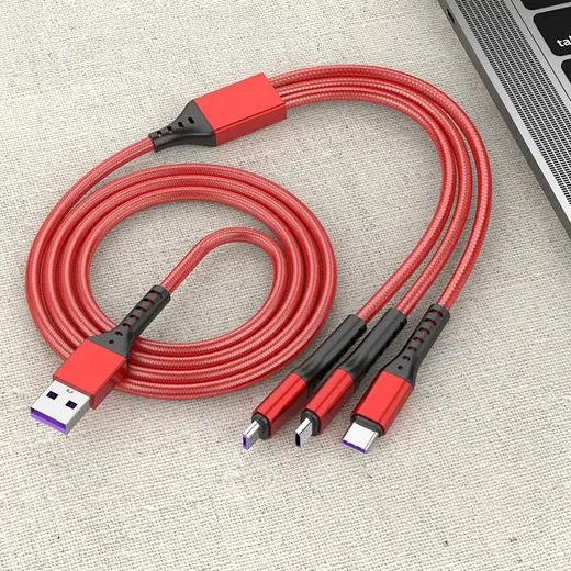 POWERMASTER PM-26336 3IN1 KIRMIZI 1.2 METRE (MICRO USB - LIGHTNING - TYPE C) TELEFON ŞARJ KABLOSU görseli 3