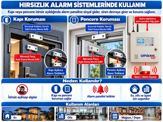 OPAX MC-136 Metal Kablolu Manyetik Kontak | Kapı Sensörü, Pencere Sensörü ve Kepenk Sensörü görseli 6