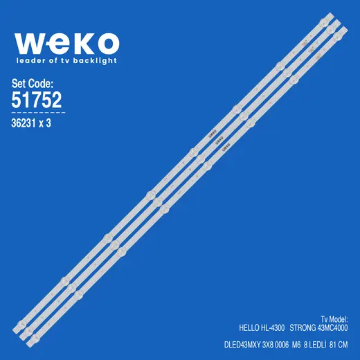 WKSET-6752 36231X3 DLED43MXY 3X8 0006 M6 3 ADET LED BAR