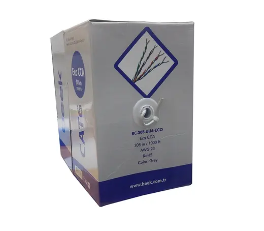 BEEK BC-305-UU6-ECO Category 6 (Cat. 6) U-UTP Data Kablosu CCA AWG 23/1 Gri renk 305 metrelik rulolarda alternatif görünüm