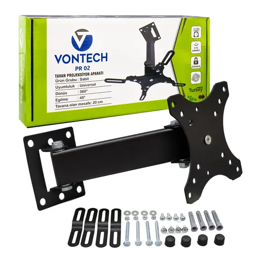 VONTECH PR-02 20 CM 360 DERECE TELESKOPİK TAVAN PROJEKSİYON ASKI APARATI görseli 3