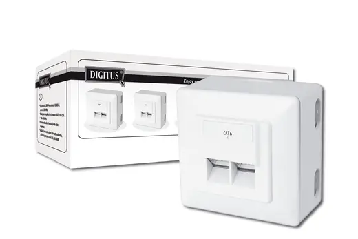 DIGITUS DN-9006/B5-N Sıva Üstü İkili CAT.6 RJ-45 Priz, Shielded (Zırhlı), 2 x RJ45, 8P8C, LSA, Beyaz renk RAL 9010
