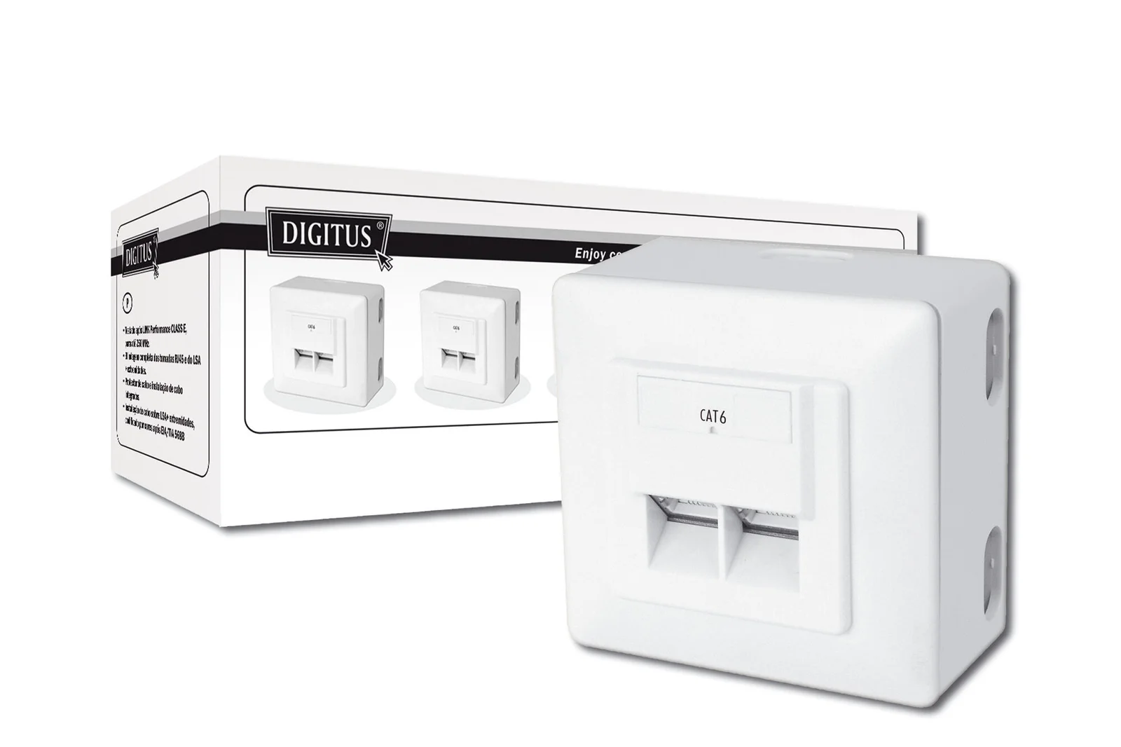 DIGITUS DN-9006/B5-N Sıva Üstü İkili CAT.6 RJ-45 Priz, Shielded (Zırhlı), 2 x RJ45, 8P8C, LSA, Beyaz renk RAL 9010