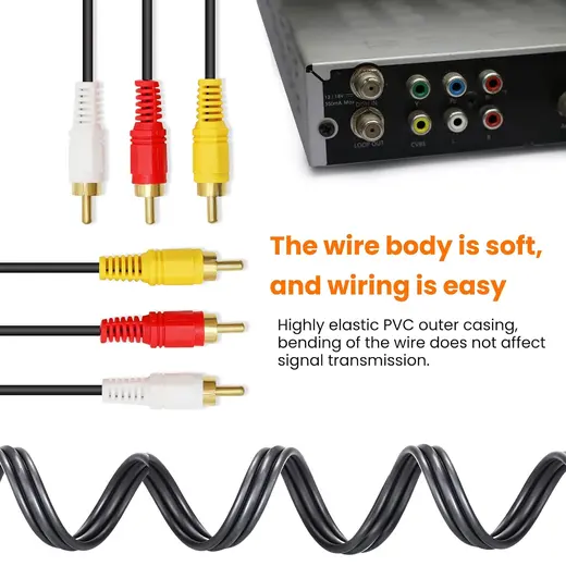 6 Metre 3 RCA - 3 RCA Kompozit AV Kablosu | Stereo Ses ve Video Bağlantısı görseli 6