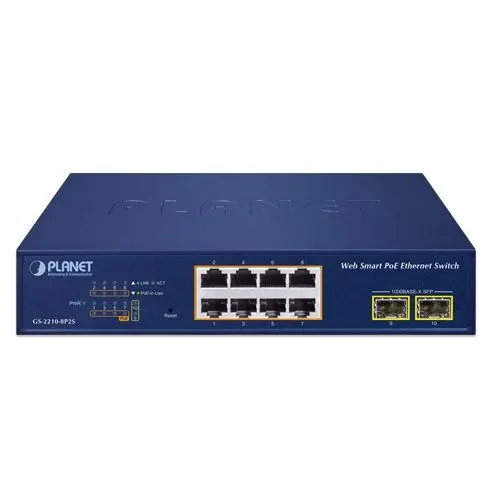 PLANET PL-GS-2210-8P2S Layer 2 Web Smart Ethernet Switch 8-Port 10/100/1000T IEEE802.3af/at PoE+ port