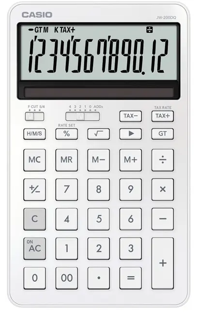 Casio JW-200DQ-WE 12 Hane İpeksi Beyaz Masa Üstü Hesap Makinesi