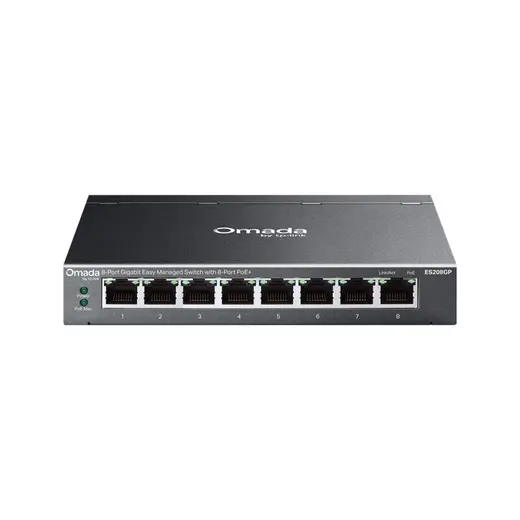 TP-LINK OMADA ES208GP 8 PORT GIGABIT 8 PORT POE 64W YONETİLEBİLİR METAL KASA SWITCH görseli 1