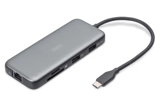DIGITUS DA-70914 USB-C Docking Station, 7-port, 1 x HDMI 3 x USB 3.2 Gen 2, 1 x RJ45, 1 x SD,1 x MicroSD, 1 x PD alternatif görünüm