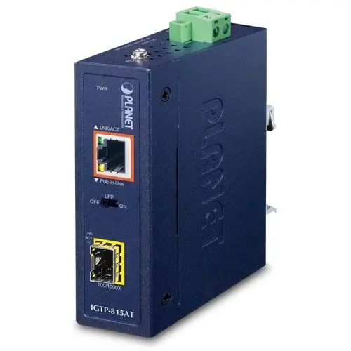 PLANET PL-IGTP-815AT Industrial Compact 100/1000BASE-X to 10/100/1000BASE-T 802.3at PoE+ Media Converter