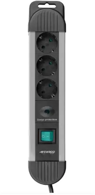 S-link SPGKS03 1.5m 3G1.5mm2 900 Joule 3Lü Akım Kor. Gri Priz Çoklayıcı