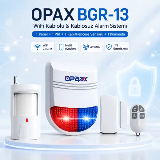 OPAX BGR-13 WiFi Kablolu & Kablosuz Alarm Sistemi – 96 Kablosuz Bölge, 1 Yıl Ücretsiz AHM görseli 7