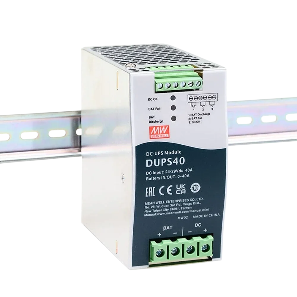 MEANWELL DC-UPS40, 24V/40A DIN Rail Type Uninterruptible DC-UPS Module