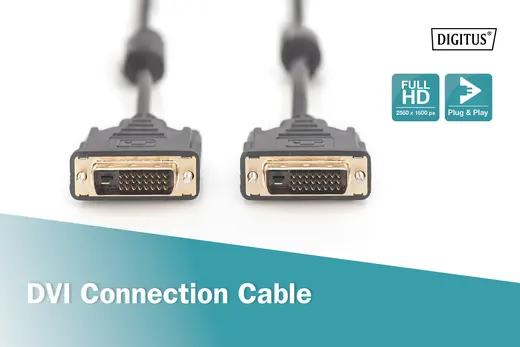 DIGITUS AK-320101-050-S DVI Bağlantı Kablosu, DVI-D (24+1) Erkek <==> DVI-D (24+1) Erkek, 2x ferrit, 5 metre görseli 3
