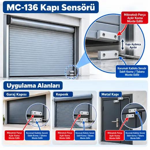 OPAX MC-136 Metal Kablolu Manyetik Kontak | Kapı Sensörü, Pencere Sensörü ve Kepenk Sensörü görseli 7