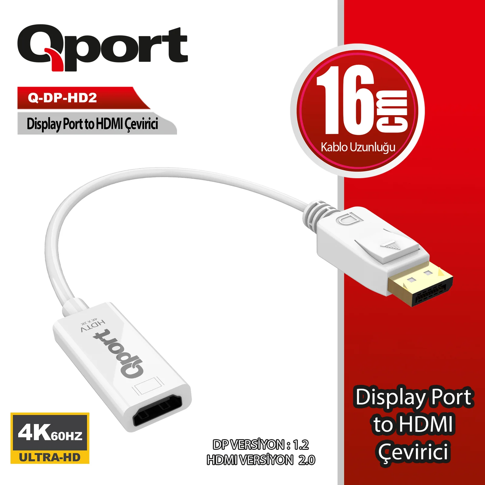 QPORT Q-DP-HD2 DISPLAY PORT TO HDMI 4K 60Hz CEVIRICI