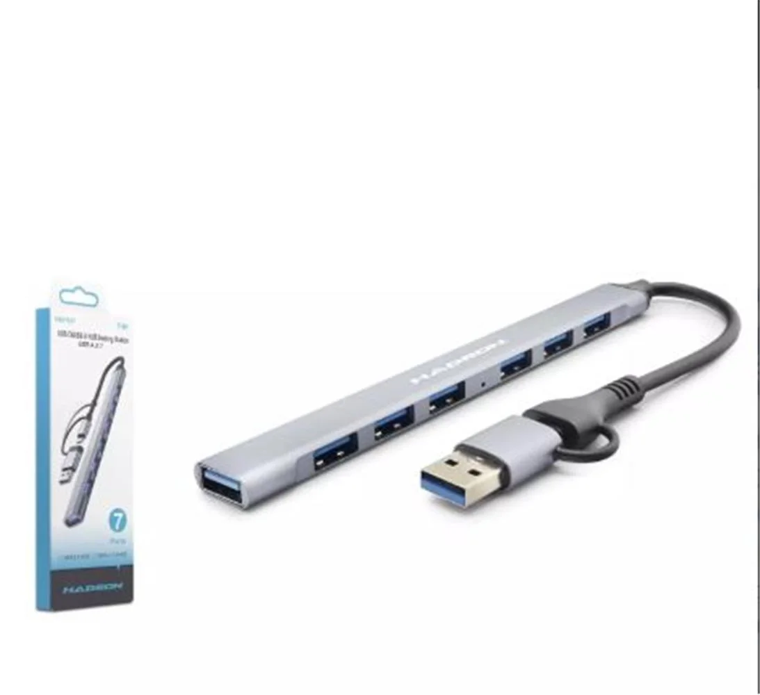 Hadron Hdx7857 Usb + Type-C Hub 7In1 1-Usb3.0 6-Usb2.0 Gri