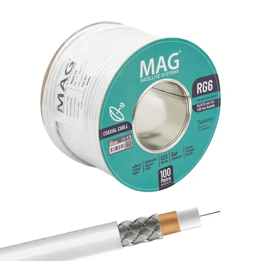 MAG RG6/U6 1.00 MM 64*0.12 TEL CCS MAKARALI YERLİ ÜRETİM ANTEN KABLOSU (100 METRE)