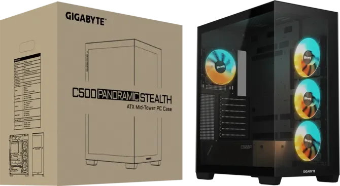 GIGABYTE C500 Panoramic Stealth Ön ve Yan Paneli Temperli Cam 4x ARGB Fanlı Gizli Konnektör Uyumlu Siyah Mid Tower Kasası