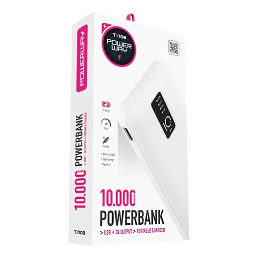 POWERWAY TX108 10000 MAH SİYAH GÖSTERGELİ EKSTRA KABLOLU 4 ÇIKIŞLI POWERBANK görseli 4