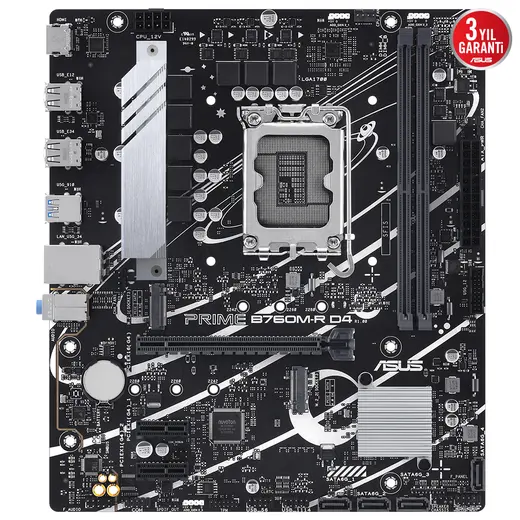 Asus PRIME B760M-R D4 Intel 1700p DDR4 5333 HDMI 2xM2 USB3.2 mATX görseli 3