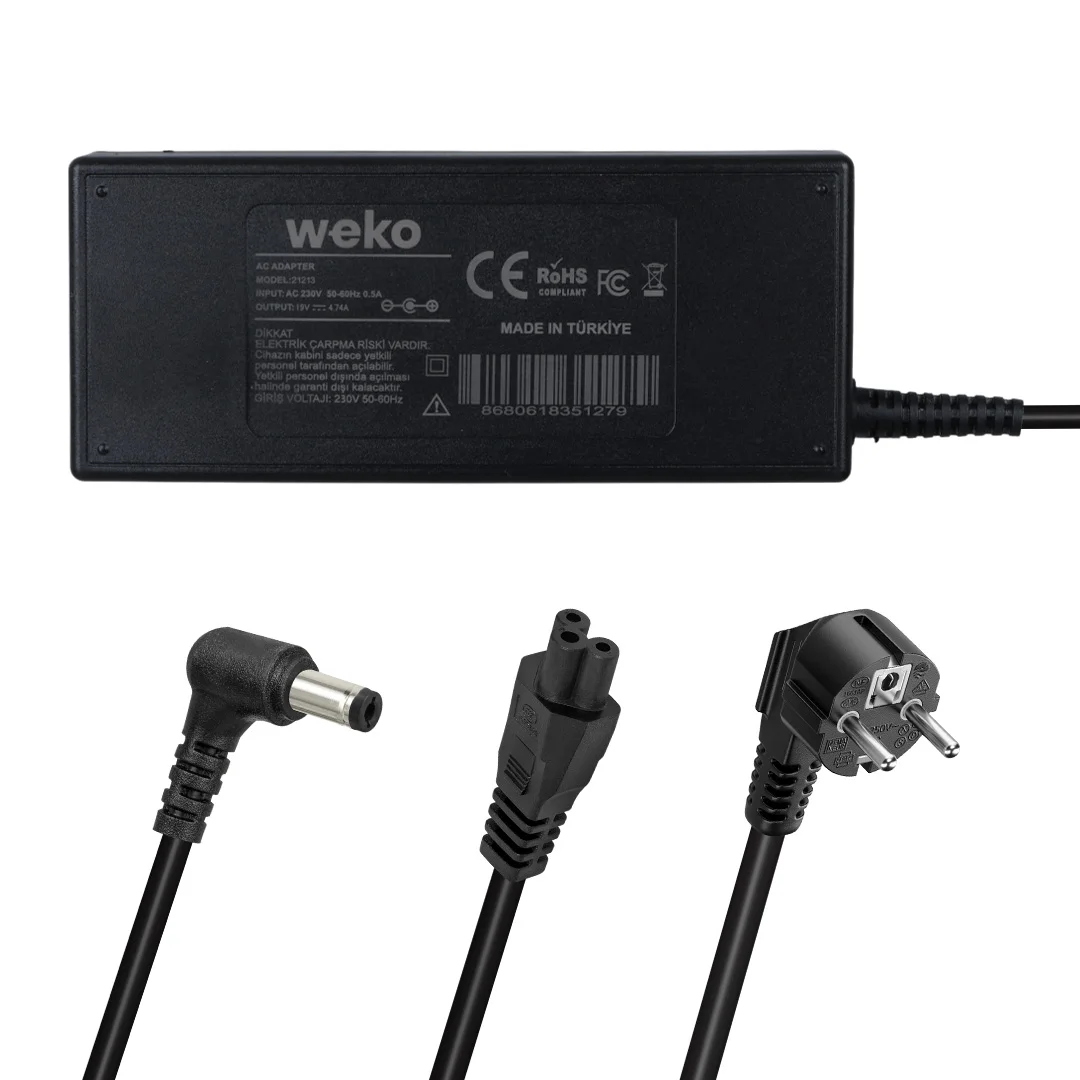 WEKO 19 VOLT - 4.74 AMPER - 90 WATT 5.5*2.5 L UÇLU YERLİ ÜRETİM STANDART NOTEBOOK ADAPTÖR