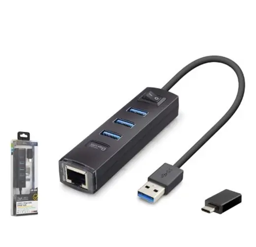 iETOP RJ4503 USB Type-C 3.2 Gen1 Combo Anahtarlı Hub Gigabit LAN 4 Port 5 Gbps Siyah