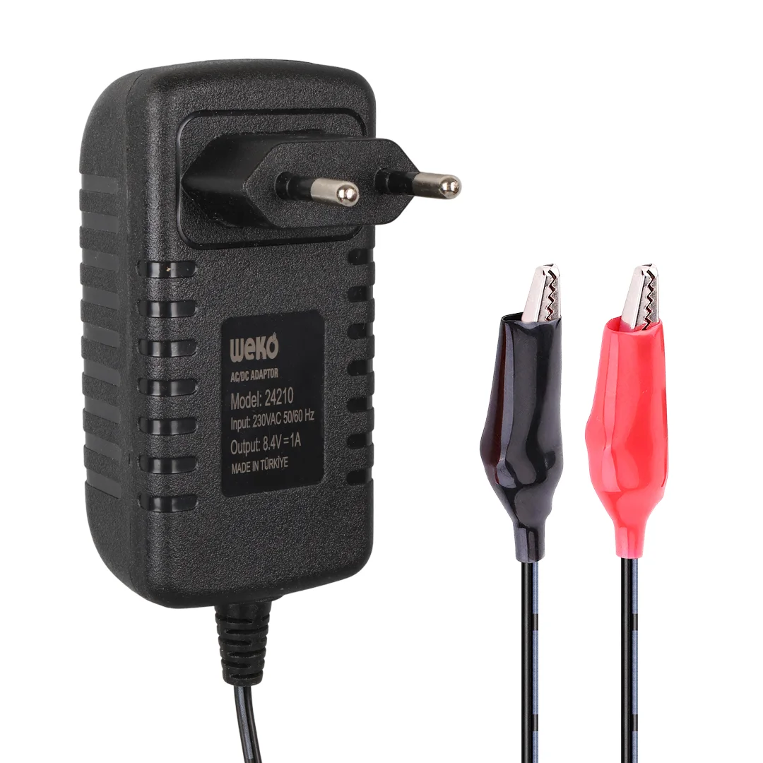WEKO 7.2 VOLT - 1 AMPER KROKODİL UÇLU PRİZ TİP KIRMIZI YEŞİL LEDLİ YERLİ ÜRETİM AKÜ ŞARJ ADAPTÖRÜ (OUT:6V1A)