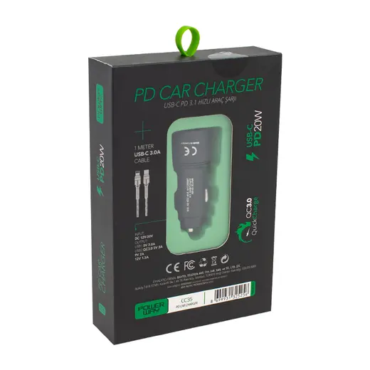 POWERWAY CC35 YENİ NESİL USB-C (IPHONE TO TYPE-C) ARAÇ ŞARJ SETİ (PD18W) görseli 3