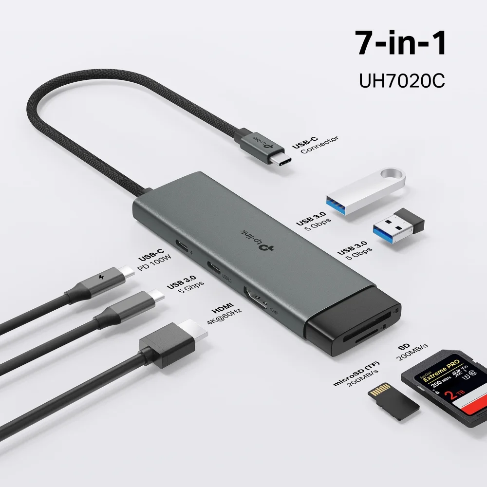 TP-LINK UH7020C TYPE-C TO HDMI/SD/mSD/POWER/USB 7IN1 HUB