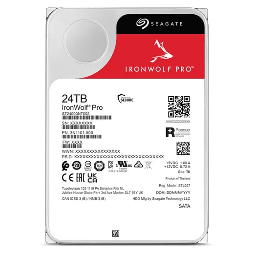 SEAGATE IRONWOLF PRO 24 TB 7200RPM 512MB SATA3 550TB/Y RV NAS (ST24000NT002) alternatif görünüm