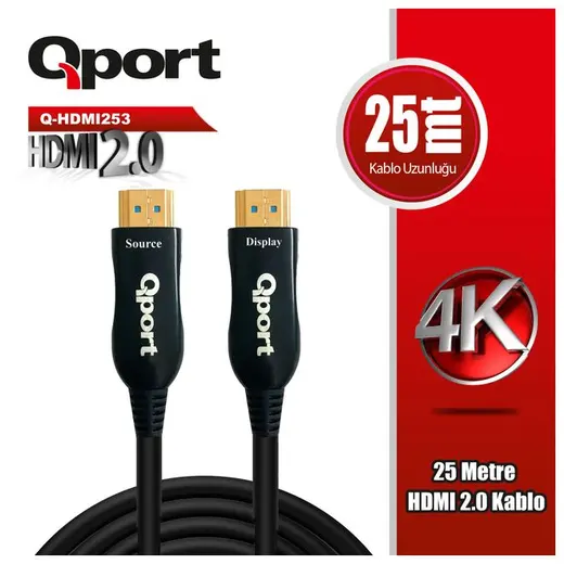 QPORT (Q-HDMI253) ALTIN UCLU 25M 4K HDMI2.0 KABLO