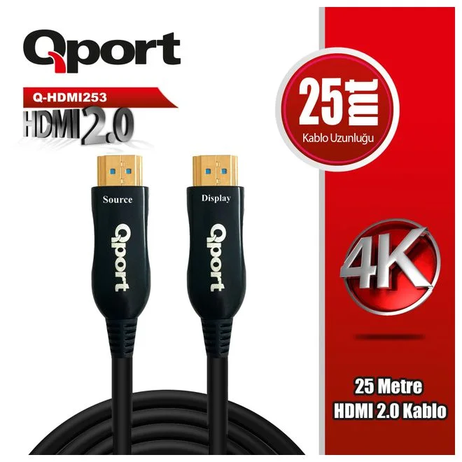 QPORT (Q-HDMI253) ALTIN UCLU 25M 4K HDMI2.0 KABLO