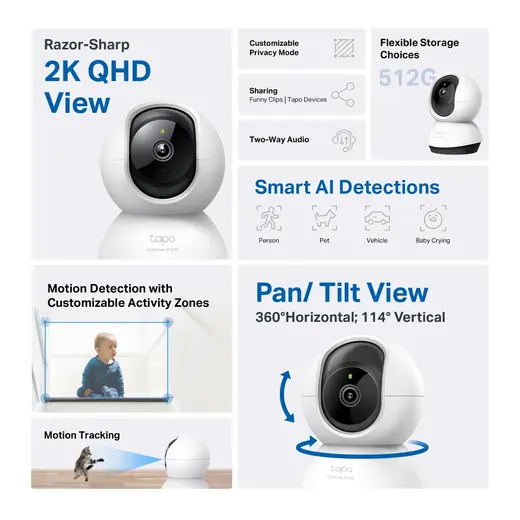 TP-LINK 4MP 4mm Wıfı Kablosuz Pan-Tilt IP Kamera TAPOC220 görseli 8