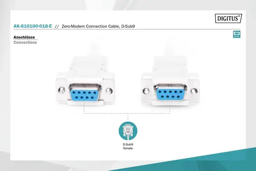 DIGITUS AK-610100-018-E Modem Bağlantı Kablosu, D-Sub9 Dişi - D-Sub9 Dişi, 1.8 metre, vidalı, bej renk görseli 3