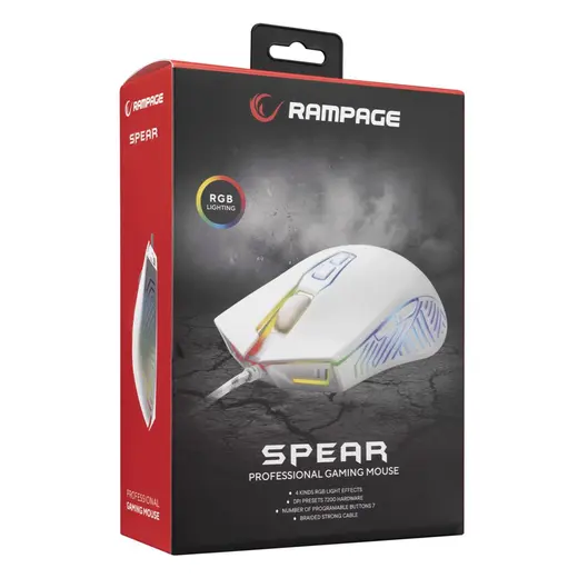 Rampage SMX-G68 SPEAR V2 FULL RGB 12800 DPI Beyaz 7D Makrolu Gaming Oyuncu Mouse görseli 4